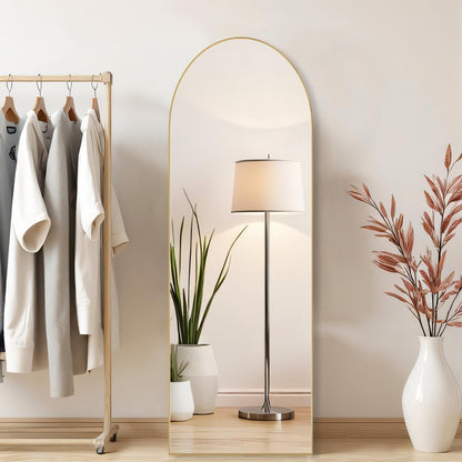 Arched Mirror Full Length, Upgraded 16"x59" Body Wall Mirrors with Shatter-Proof Glass, Floor Standing, Hanging or Leaning, Tall Arch Mirror with Stand Aluminum Alloy Frame for Bedroom, Black