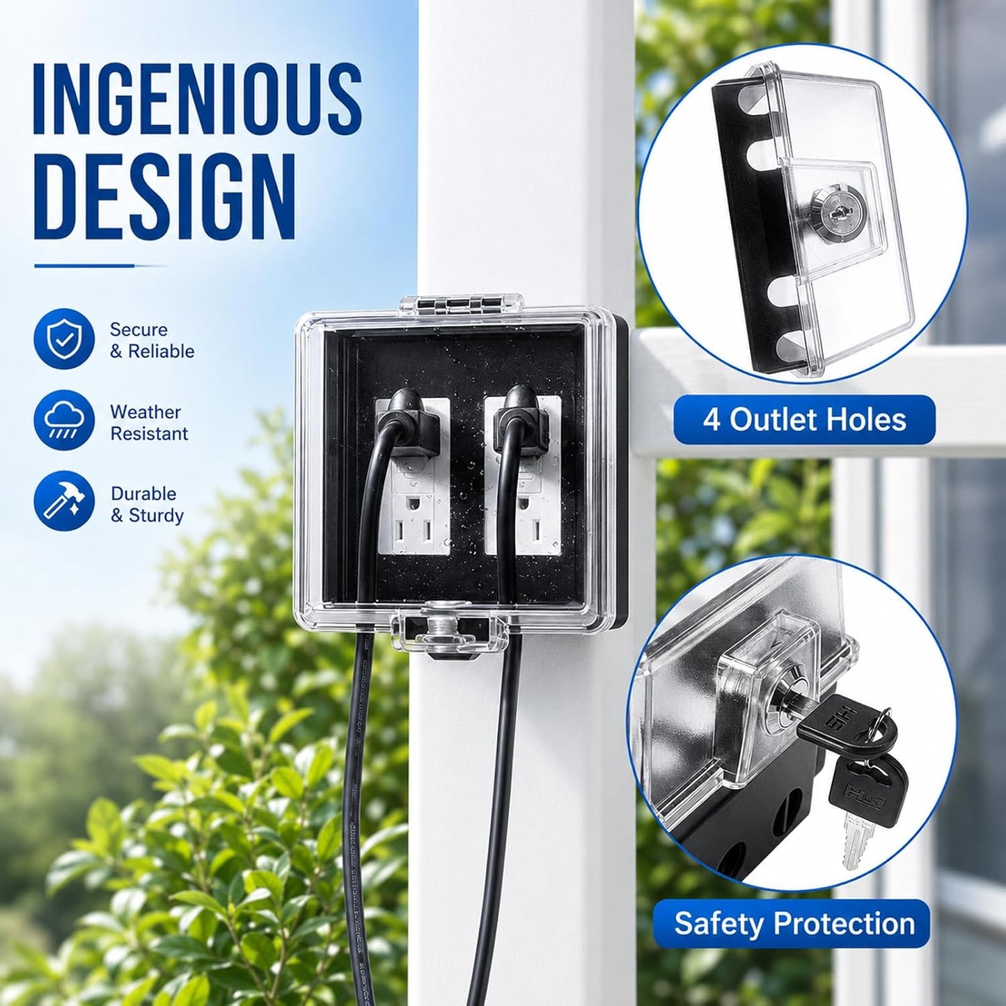 2-Gang Baby Safety Dual Outlet Cover Box - Fit 1.3“ x 2.66”, Easier Operation, Simple 4 Step Install,Provides Extra Space Inside for Plugs,Adapters,4.53" high x 4.35" Wide x 2.52" deep