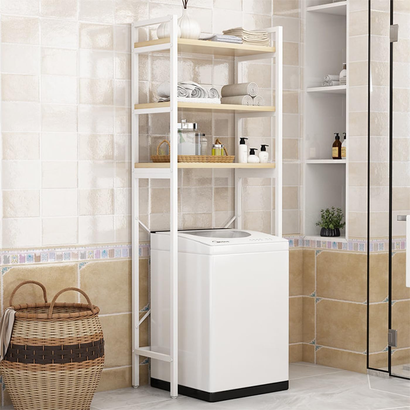 Gdrasuya10 Over the Washer and Dryer Storage Shelf for Laundry Room, 3 Tier White Washer Storage Utility Rack Shelf Laundry Storage Shelf Organizer Space Saving for Room