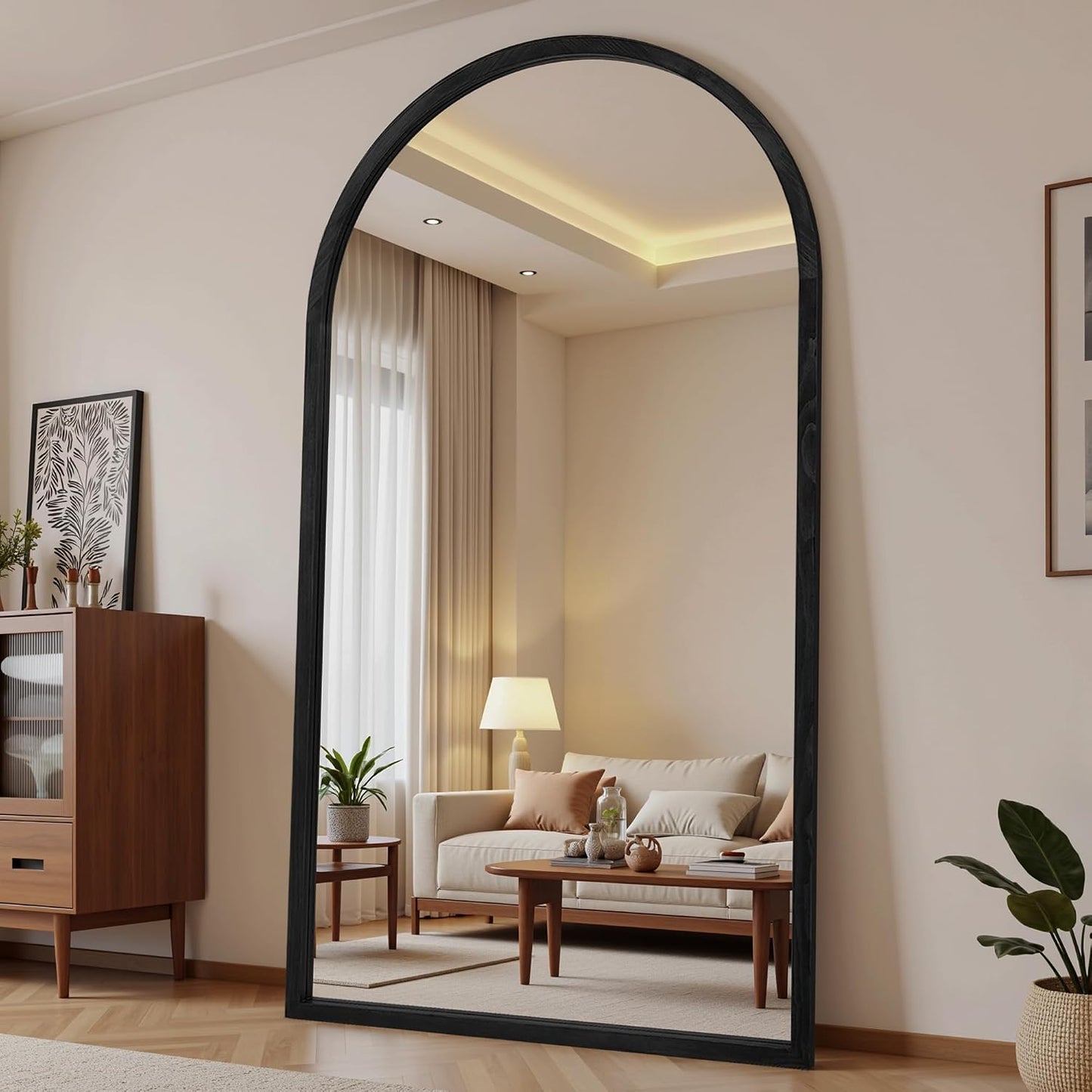 Suidia Full Length Mirror, Oversized Floor Mirror with Solid Wood Frame, Large Standing Mirror for Bedroom Living Room, Wood Art Style, Dark Walnut, 74" L x 32" W