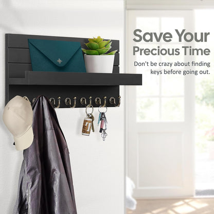 HONJIN Key Holder for Wall: Easy Installation Mail Organizer Wall Mount Hanging Key Rack for Kitchen and Entryway Decor with 5 Sturdy Key Hooks (White)
