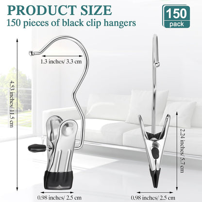 Yinder 150 Pcs Boot Hangers Clips Laundry Hooks Hanging Stainless Steel Clothes Pins Portable Clip Hangers for Closet Travel Socks Pants Handbags Hats Towels (Beige)