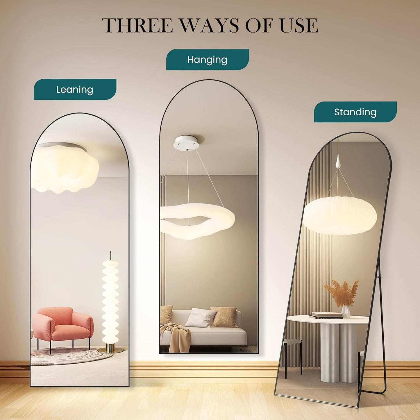 Arched Mirror Full Length, Upgraded 16"x59" Body Wall Mirrors with Shatter-Proof Glass, Floor Standing, Hanging or Leaning, Tall Arch Mirror with Stand Aluminum Alloy Frame for Bedroom Cloakroom