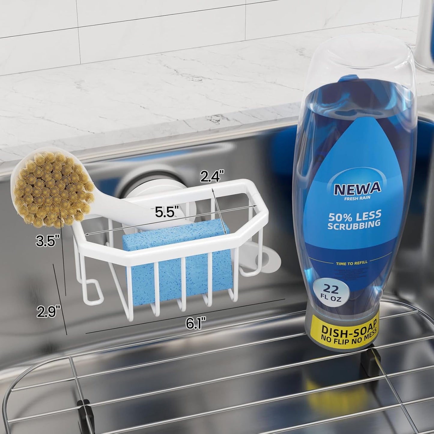 TAILI Sponge Holder with Strong Suction Cup, Dish Sponge Caddy Inside Sink Removable, Rustproof Aluminum for Sponges, Brushes, Stoppers and Scrapers - Black