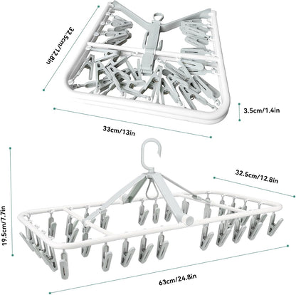 Plastic PP Drying Hanger, Anti-Rusty Drying Rack for Clothes, Socks, Lingeries, Delicates, Drying Hanger with 32 Clips for Baby Clothes, Towels