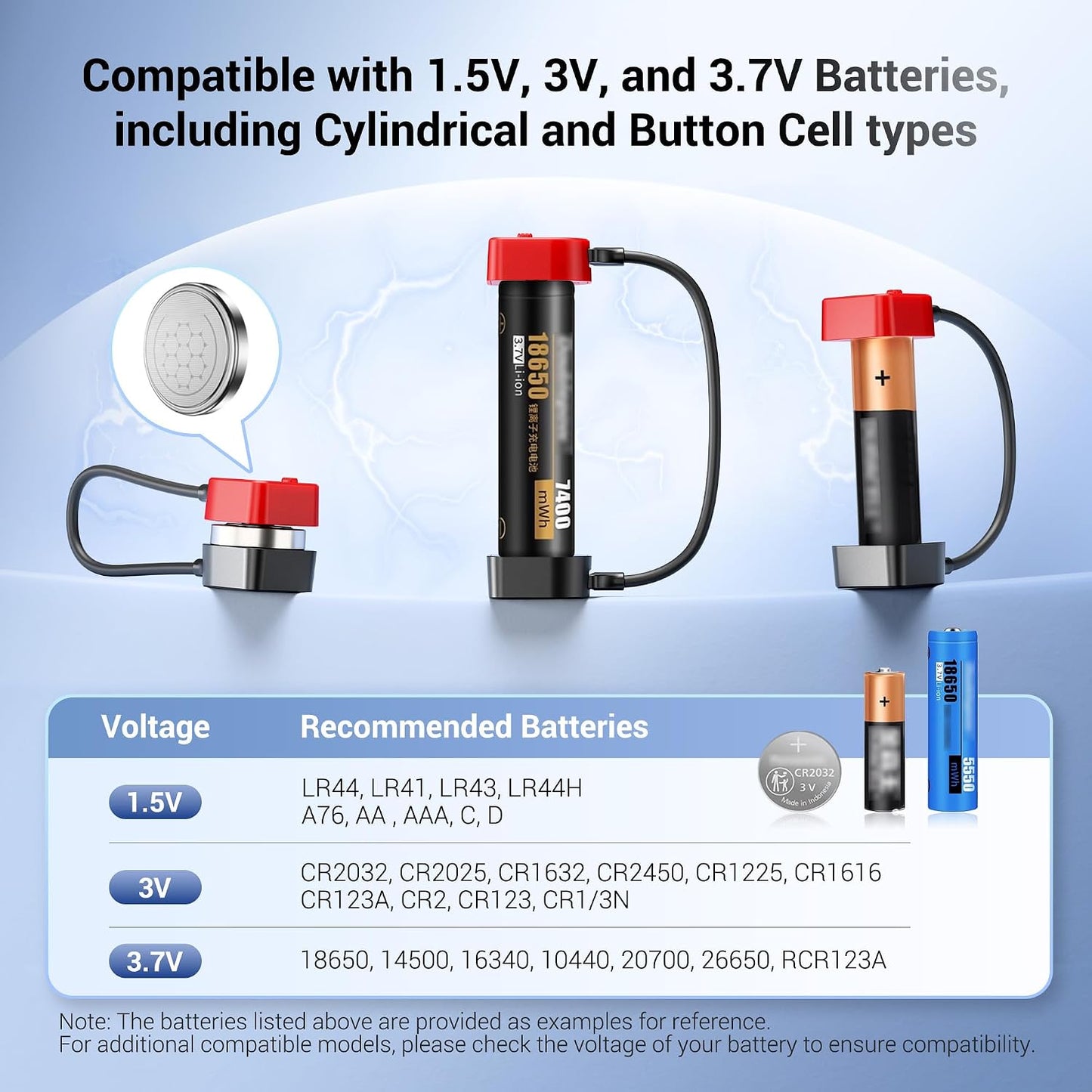 Magnetic Battery Tester for 1.5V 3V and 3.7V + CR2032 CR2025 CR2045 CR2016 Battery Case