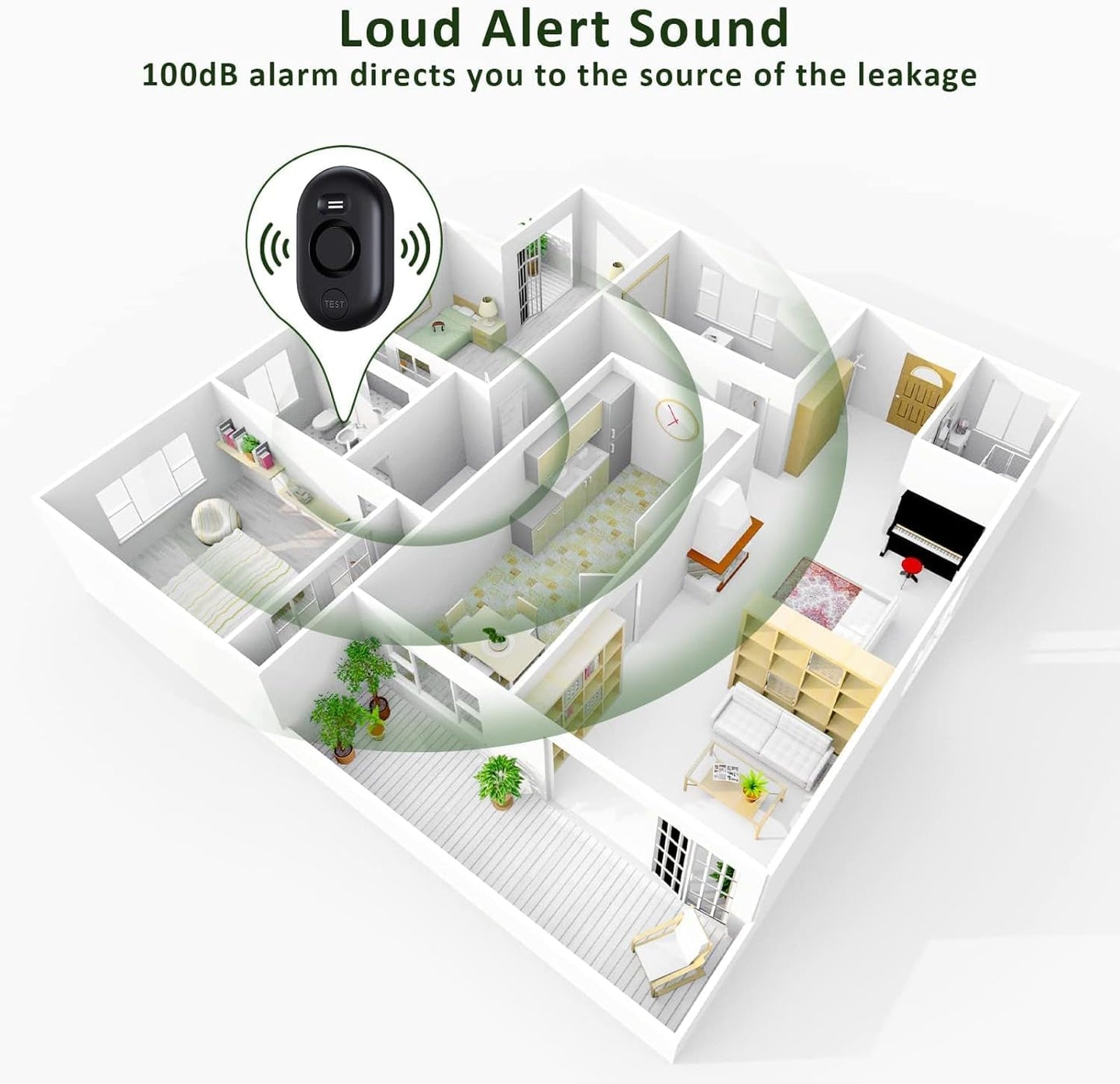 5 Pack Water Leak Detectors for Home, 100dB Water Sensor Alarm for Basement,Flood Leakage Detection Devices for Pipe/Drain/Sink/Faucet Drip Alert,Floor Flooding in Bathroom/Kitchen/Toilet/Laundry Room