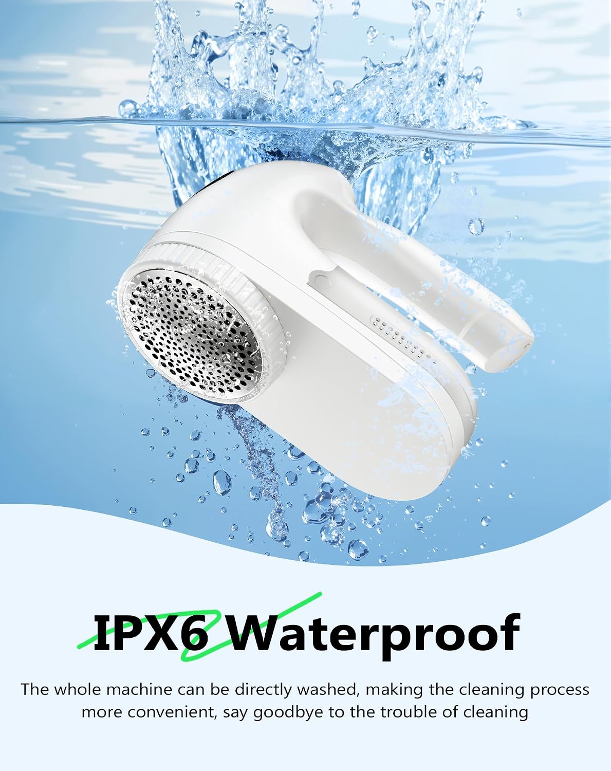 PKBD IPX6 Waterproof Washable Electric Fabric Shaver and Lint Remover, Rechargeable Sweater Defuzzer with 3 Free Extra Blades, Quickly and Effectively Remove Fluff, Fuzz, Bobbles for Clothes, White