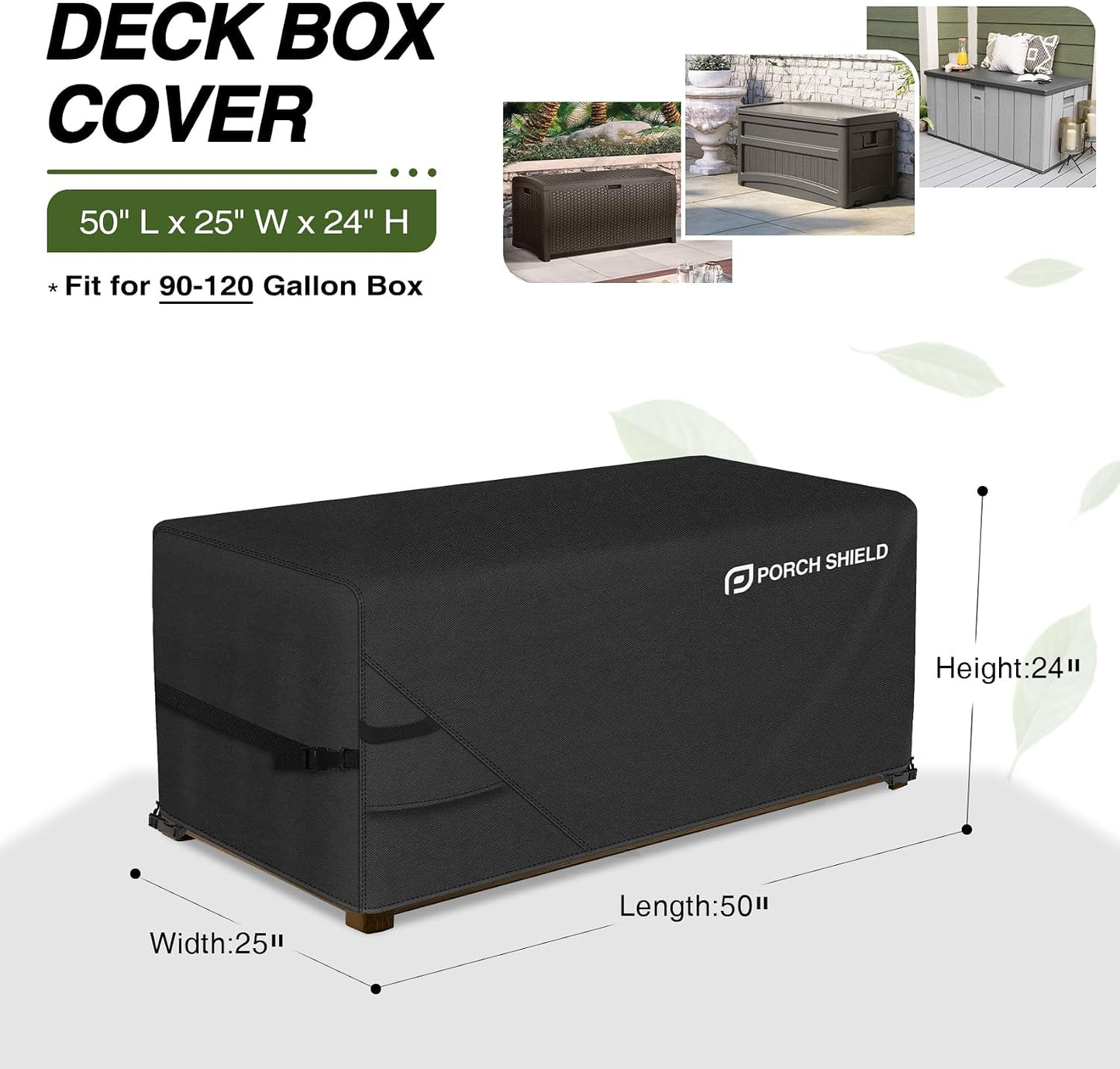 Porch Shield Patio Deck Box Storage Cover - 600D Outdoor Waterproof Cover for 150-230 Gallon Box Tear Resistant Rectangular Fire Pit Table Covers 62 x 29 x 28inch Black