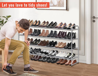 MISSLO 3-Tier Long Shoe Rack for Closet Shoe Organizer for Closet Floor Entryway Storage Stackable Wide Shoe Shelf Stores 24 Pairs of Men Sneakers, Black