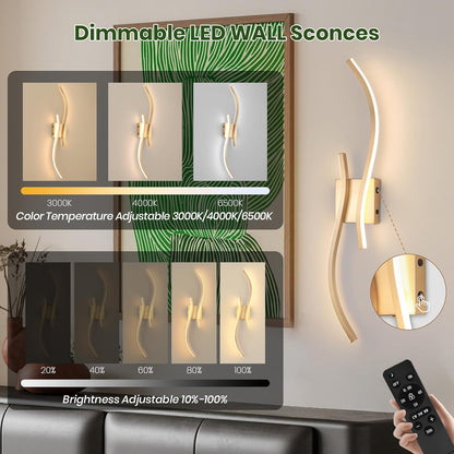 CANEOE Battery Operated Wall Sconce Set of 2, 18000mAh Gold Rechargeable Wall Lights with Remote Control,3000K-6000K Dimmable LED Wireless Wall Light for Living Room Bedroom Hallway,39.3 Inch (Gold)