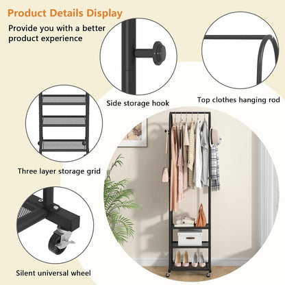 Kaitiemoo Heavy Duty Clothing Rack with Wheels,Modern Garment Rack with 3 Metal Shelves, 71.8Inches Display Rack for Hanging Clothes, Hanging Rod for Small Spaces,White