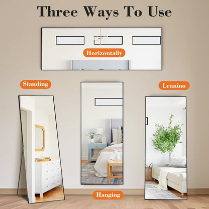 OLIXIS 64"x 21.5" Arched Mirror Full Length, Full Body Mirror with Stand, Hanging or Leaning for Wall, Floor Standing with Shatter-Proof Glass for Bedroom, Living Room, Long, Black