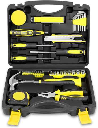 Auto Dynasty Tool Kit for Home, Basic Household Hand Tool Sets with Screwdrivers Combination Tools, All in One Plastic Toolbox Storage Case for College Dorm, Office, Auto Repair (Green)