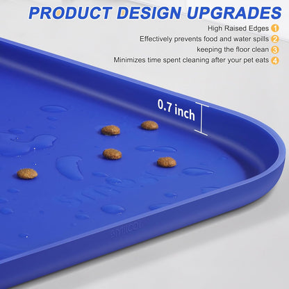 SMILOOL Silicone Pet Food Mat with Raised Edge for Food and Water Bowl, Dog Feeding Mats, Cat Food Trays for Floor Waterproof, Rubber Tray for Dogs and Cats, 19 x 12 x 0.7 Black