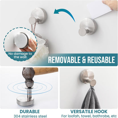 TAILI Suction Cup Razor Holder in Shower 2 Pack, Towel, Loofah, Shaver Holder for Bathroom Wall, Powerful Suction Cup Shower Hooks, Easy to Install and Reuse, White