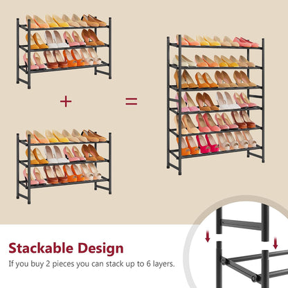 Tajsoon Expandable Shoe Rack for Closet 3 Tier, 28“-41“Adjustable & Stackable Shoe Shelf Storage, Metal Shoe Rack Organizer for Front Door Entrance, Closet, Garage, Entryway, Black