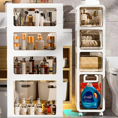 5-Tier Slim Bathroom Storage Cabinet,Narrow Floor Cabinets with Drawers and Wheels,Rolling Narrow Organizer for Small Spaces,Kitchen,Laundry,7.9”W