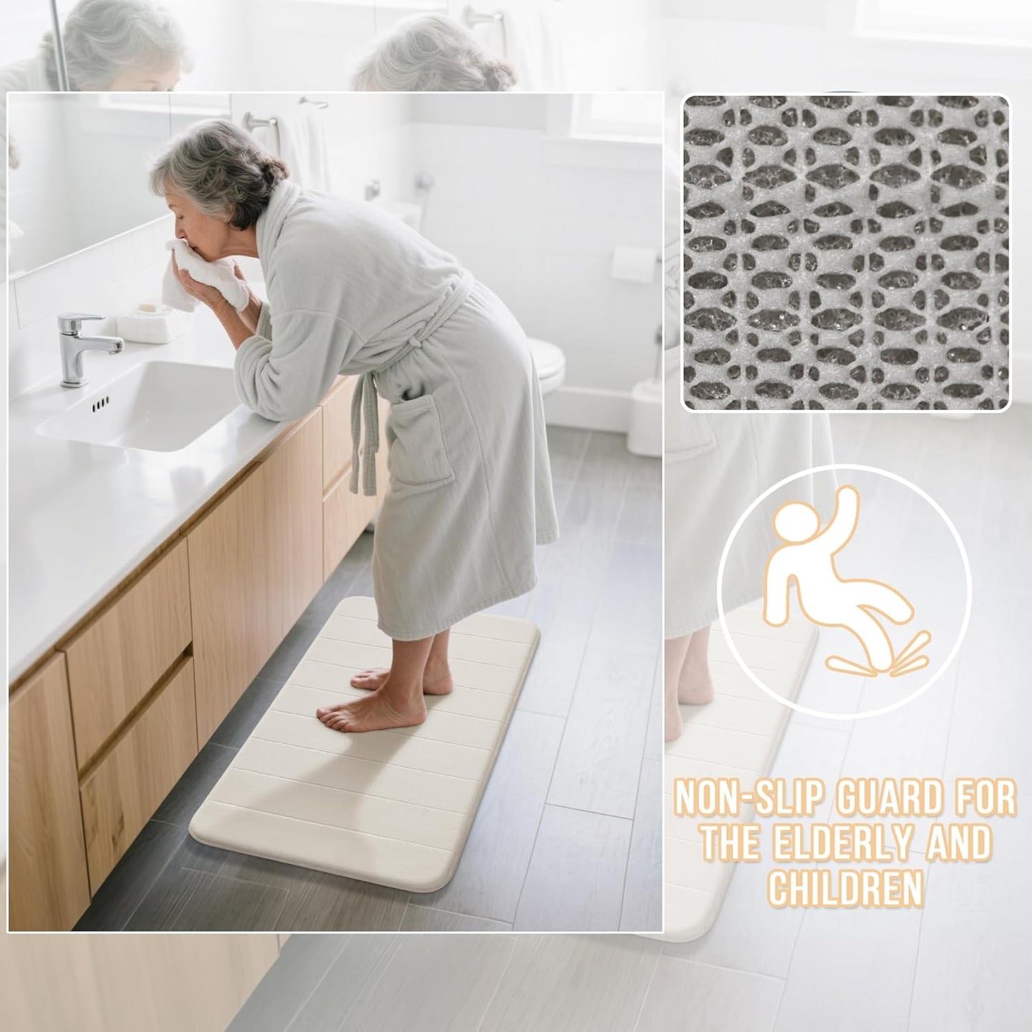 Yimobra Memory Foam Bath Mat, Super Soft Absorbent Bathroom Rug Non Slip, Quick Dry, Machine Washable Floor Carpet for Tub Shower, Home Decor Accessories, 24x17, Grey