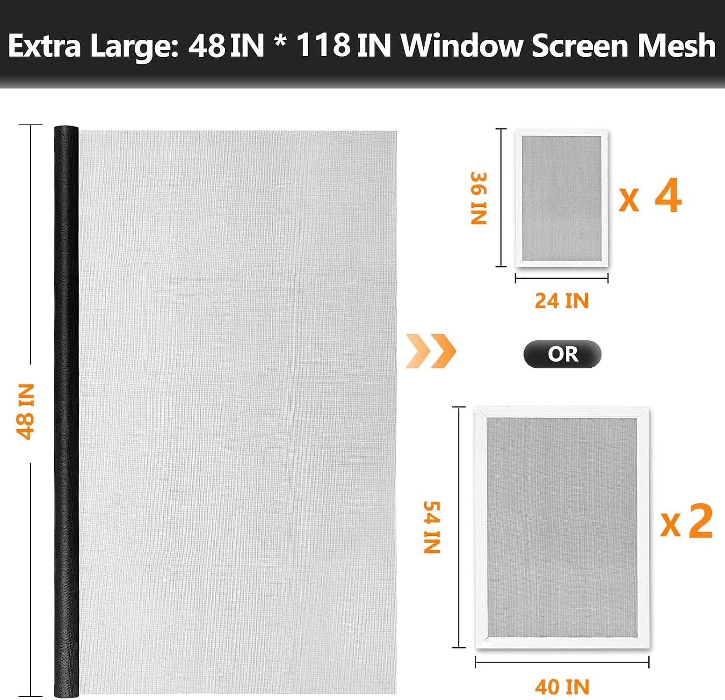 Secopad Window Screen Door Repair Kit, 48" x 177" Screen Door Mesh Replacement Kit, Durable Fiberglass Mesh Roll with Tools for Windows Doors Patio and Porch Replacement, Black