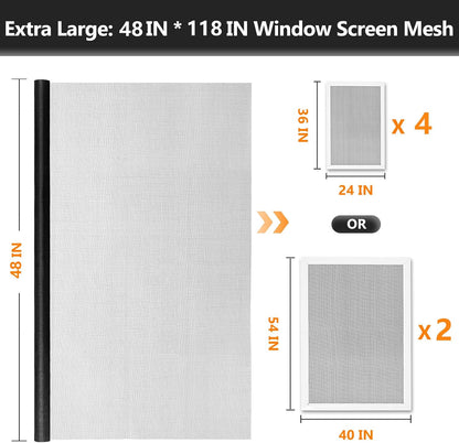 Secopad Window Screen Door Repair Kit, 48" x 177" Screen Door Mesh Replacement Kit, Durable Fiberglass Mesh Roll with Tools for Windows Doors Patio and Porch Replacement, Black