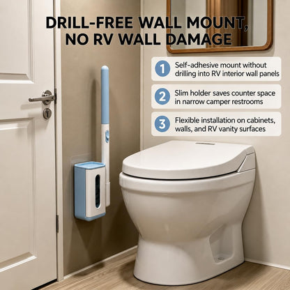 RV Toilet Brush, RV Accessories, Wall Mount Toilet Brush, 64 Toilet Refills | Hands Free Toilet Brush, One-Button Release, RV Toilet Brush and Holder Set, Compact Design, Camper Bathroom Accessories