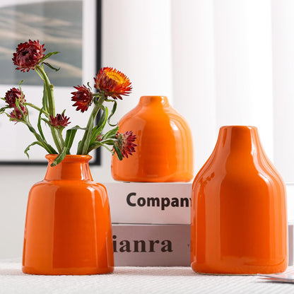 hjn Small White Vase Set of 3 for Modern Home Decor,Ceramic Vases for Centerpieces Flower Vases for Living Room Wedding/Dinner Table/Party -White