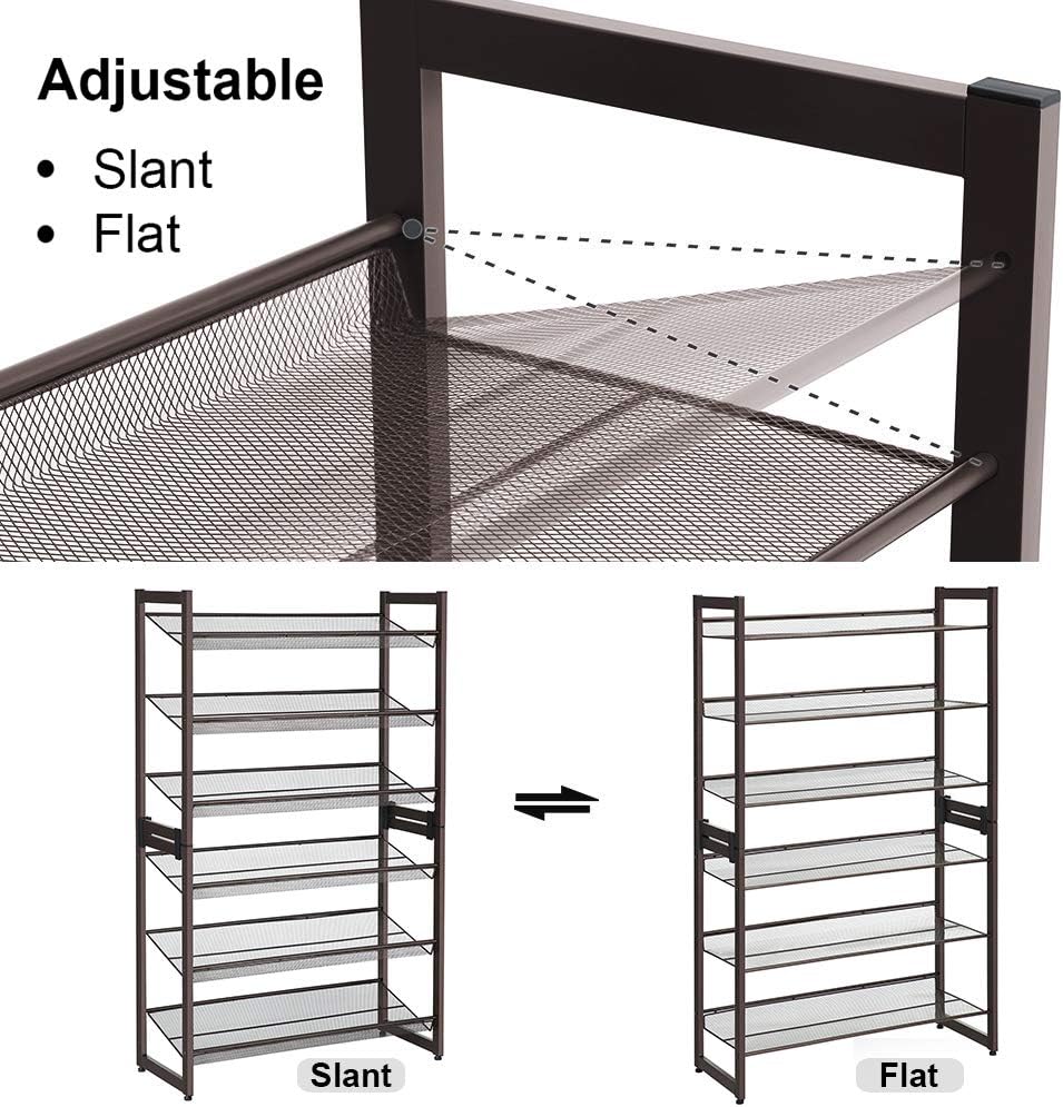 SONGMICS Shoe Rack, 12-Tier Shoe Organizer, Metal Shoe Storage for Garage, Entryway, Set of 2 6-Tier Stackable Shoe Shelf, with Adjustable Flat or Angled Shelves, Holds 48-60 Pairs, Black ULMR12B