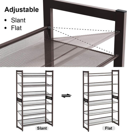 SONGMICS Shoe Rack, 12-Tier Shoe Organizer, Metal Shoe Storage for Garage, Entryway, Set of 2 6-Tier Stackable Shoe Shelf, with Adjustable Flat or Angled Shelves, Holds 48-60 Pairs, Black ULMR12B