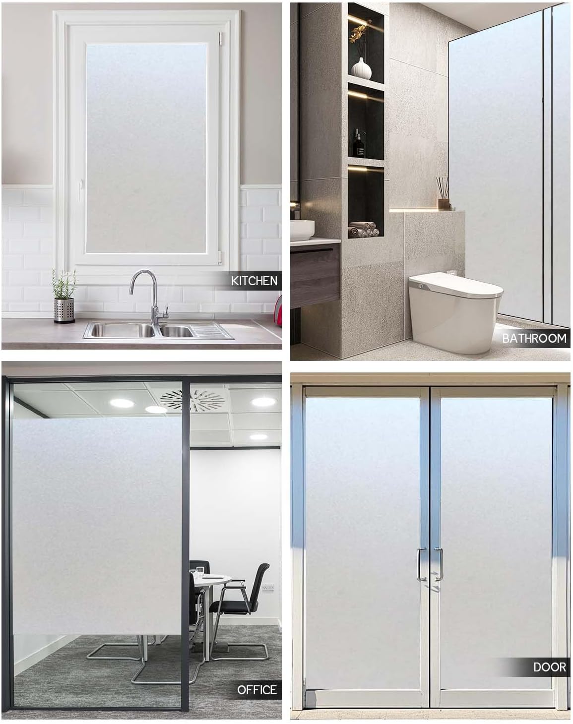 Frosted Window Film, Removable Glass Door Privacy Film, Suitable for Bathrooms, Offices, Static Cling Decorative Film, Reusable Window Stickers (Pure, 17.5X78.7 Inch)