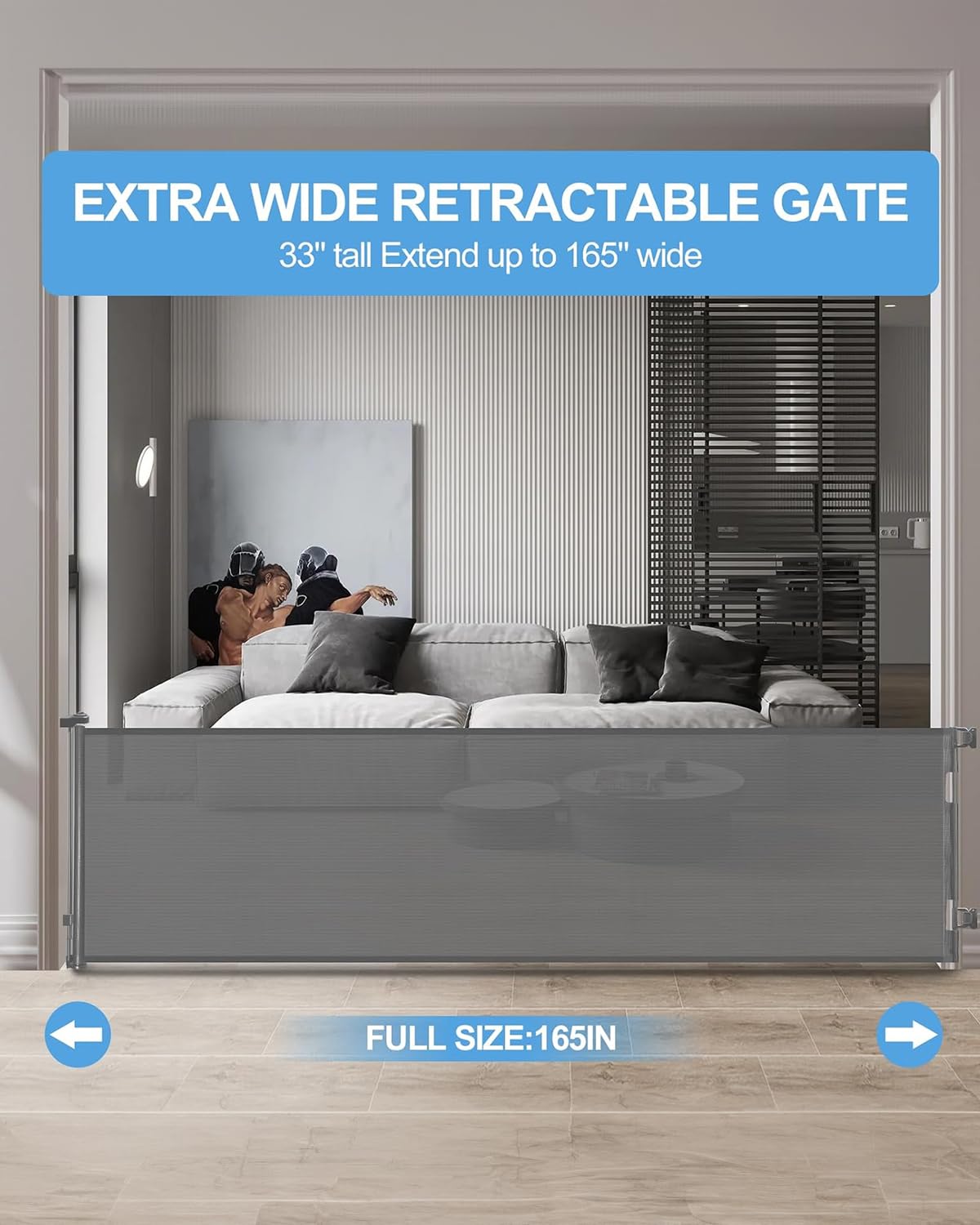 Veraste Retractable Baby Gate for Doorways and Stairs, Mesh Safety Gate for Pet, Indoor & Outdoor Use, One-Hand Operation, Easy Installation, 33.6" Tall, Expands to 55" Wide（White,33.6"x55"