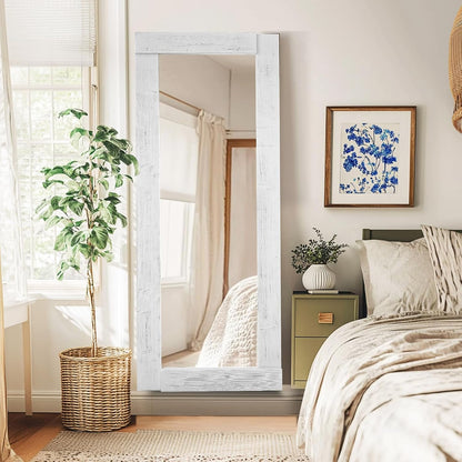 Solid Wood Full Length Mirror - 65"x22" Arched Floor Mirror, Free Standing & Wall Mounted - Elegant Design for Bedroom, Dressing Room, Hallway, Brown