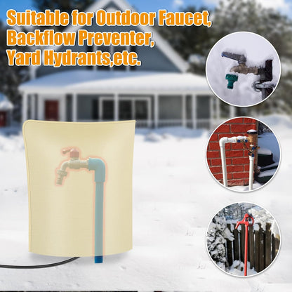 Heated Outdoor Faucet Cover for Winter Freeze Protection, Auto On/Off Thermostat Control Water Pipe Heater, 20"x17" Waterproof Heated Spigot Cover for Hose Bib and Backflow Preventer