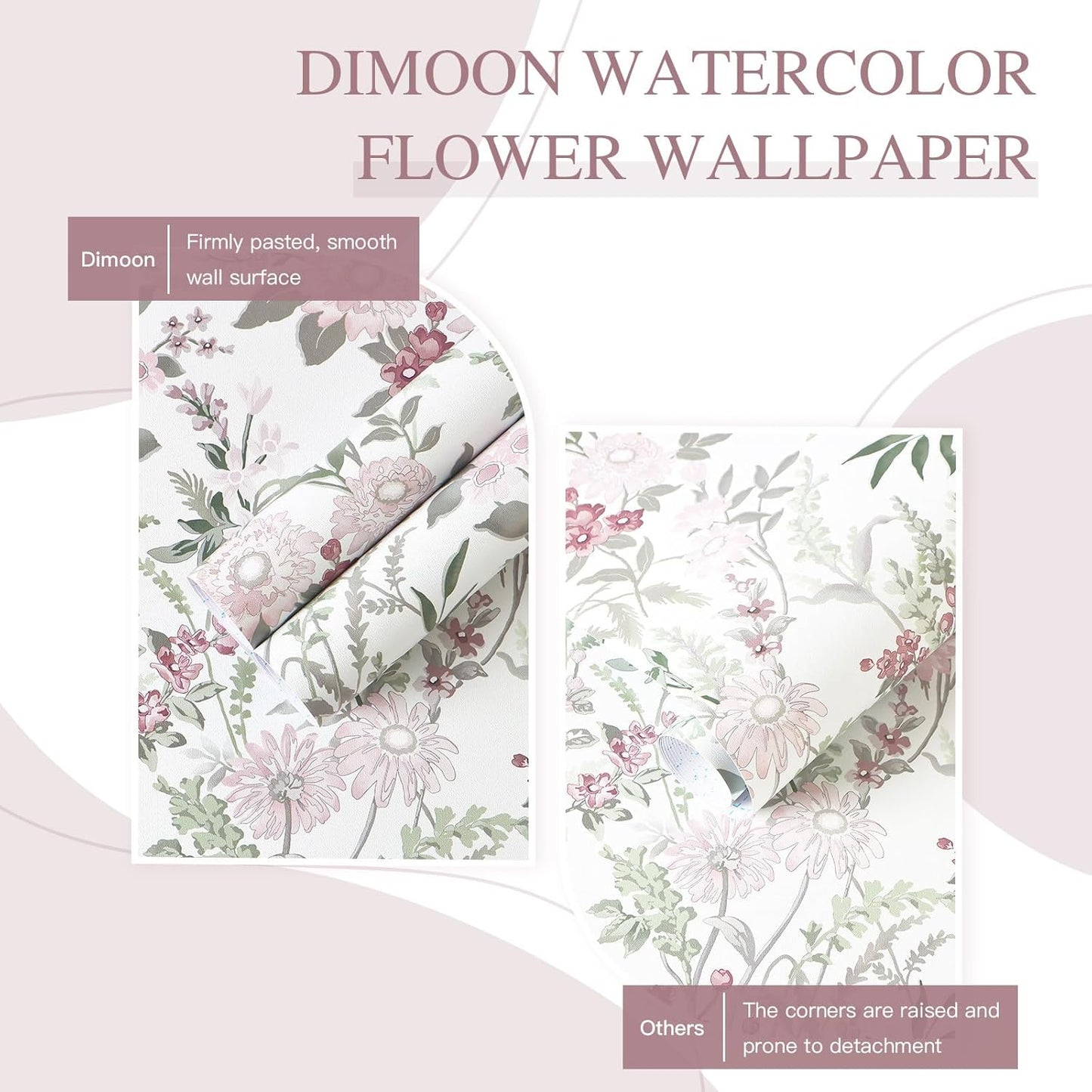 Dimoon 17.3" X 78.7" Peel and Stick Wallpaper Floral Contact Paper Boho Beige White Renter Friendly Natural Wall Paper Waterproof Removable Self Adhesive Wallpaper for Bedroom Livingroom Vinyl Roll