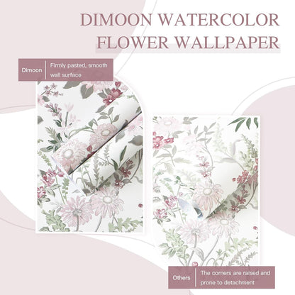 Dimoon 17.3" X 78.7" Peel and Stick Wallpaper Floral Contact Paper Boho Beige White Renter Friendly Natural Wall Paper Waterproof Removable Self Adhesive Wallpaper for Bedroom Livingroom Vinyl Roll