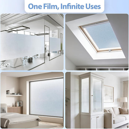 GTJ Frosted Window Privacy Film, Static Cling No Glue Removable Reusable, UV Blocking Glare & Heat Reduction, for Bathroom Glass Door Home Office, 17.5" x 78.7"in
