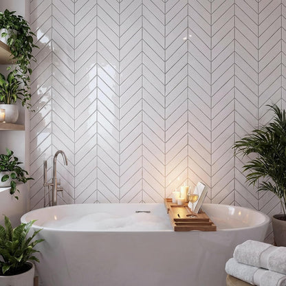 Nuanchu 10 Sheets White Herringbone Peel and Stick Backsplash 11.4 x 9 Inch 3D Stick on Wall Tiles, Self Adhesive, Waterproof & Easy to Clean for Kitchen Bathroom Rental Wall Tile