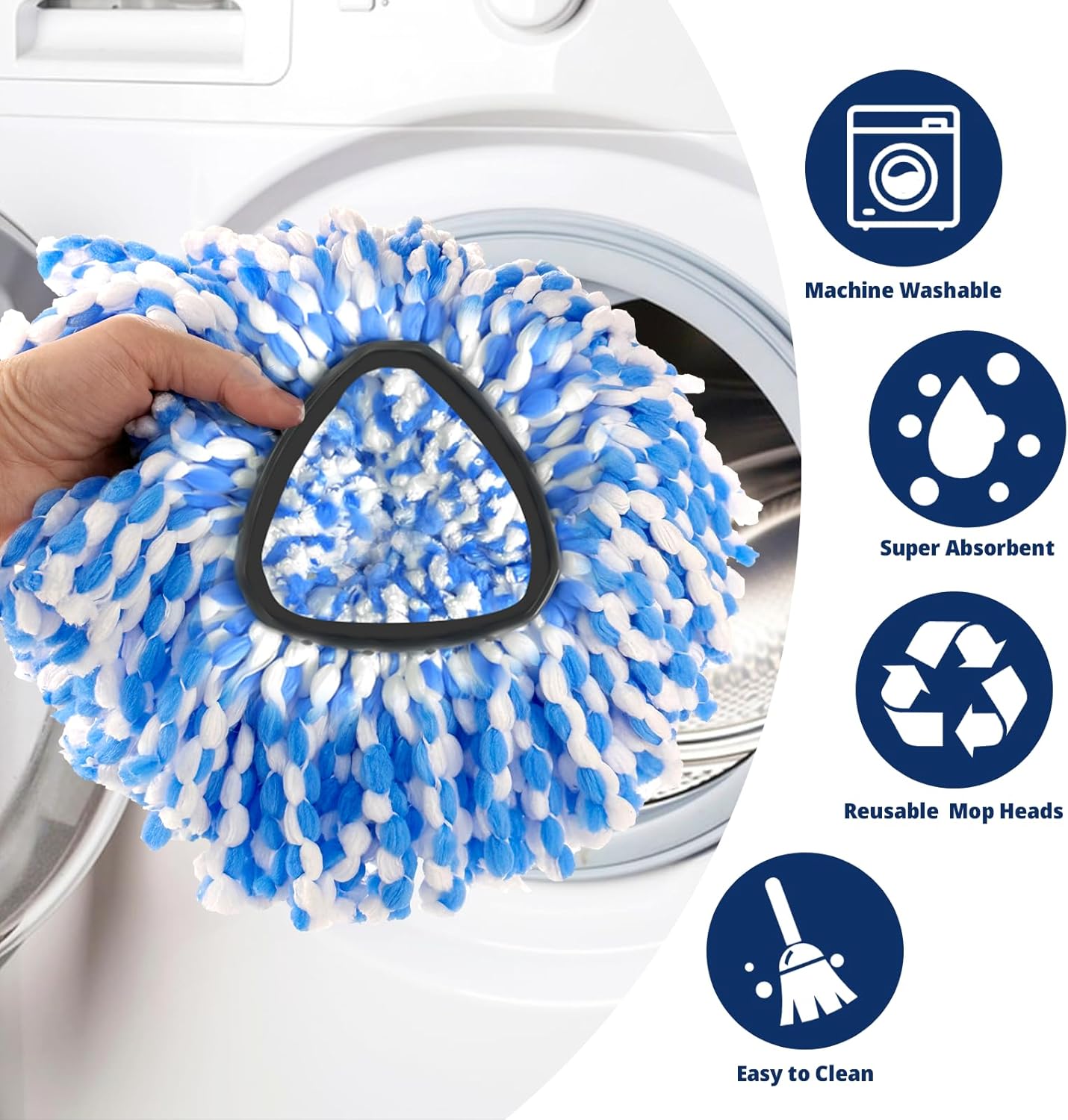 Mop Head Replacement, 3 Pack Spin Mop Refill Replace Head for Rinseclean 2-Tank System, Microfiber & Machine Washable