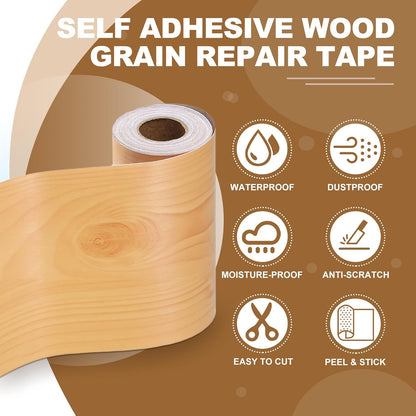 PATIKIL Self Adhesive Wood Grain Repair Tape 33'x 3", Multi-Use Realistic Wood Grain Repair Patch for Furniture Floor Door Table Chair Windows Handicraft DIY, Yellow Teak