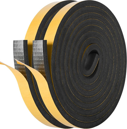 Kikerike Self Adhesive Foam Tape Weatherstrip 1/2In x 1/4In x 16.5Ft High Density Foam Insulation Strips Seal Weather Stripping with Strong Adhesive for Door and Window Sound Isolation Soundproofing