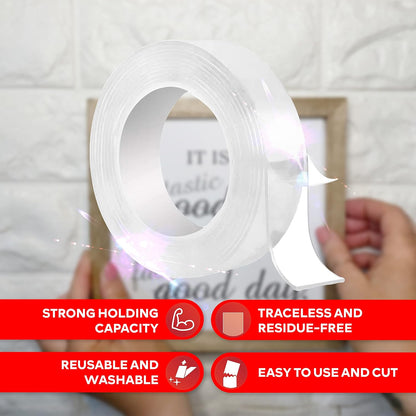 XFasten Reusable Double-Sided Nano Tape, 1.5-Inch x 20 Feet, Clear, Movable and Washable Double-Sided Gel Mat Grip Adhesive Putty Brick Tape | Bathroom, Kitchen Silicone Grip Nano Mounting Tape