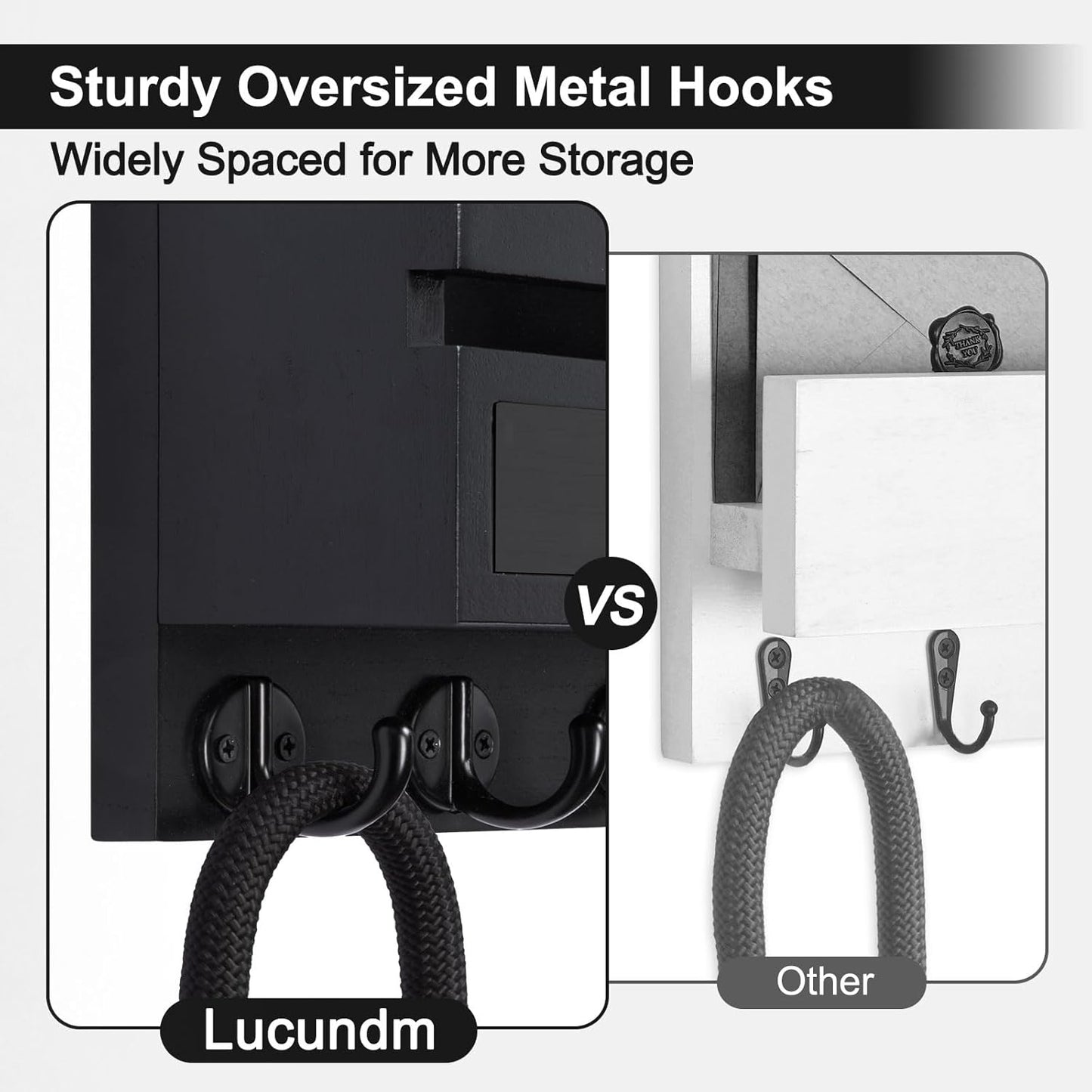 Key Holder Wall Mount, Mail Holder with Storage Drawer and 5 Key Hooks for Coat, Dog Leash, Home Decor Rack, House Accessories, Entry Way Organizer