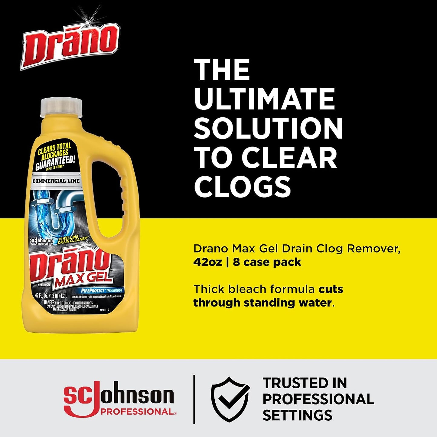 SC Johnson Professional Drano Max Gel To Drain Clog Removing, 128 Fl Oz (Pack of 4)