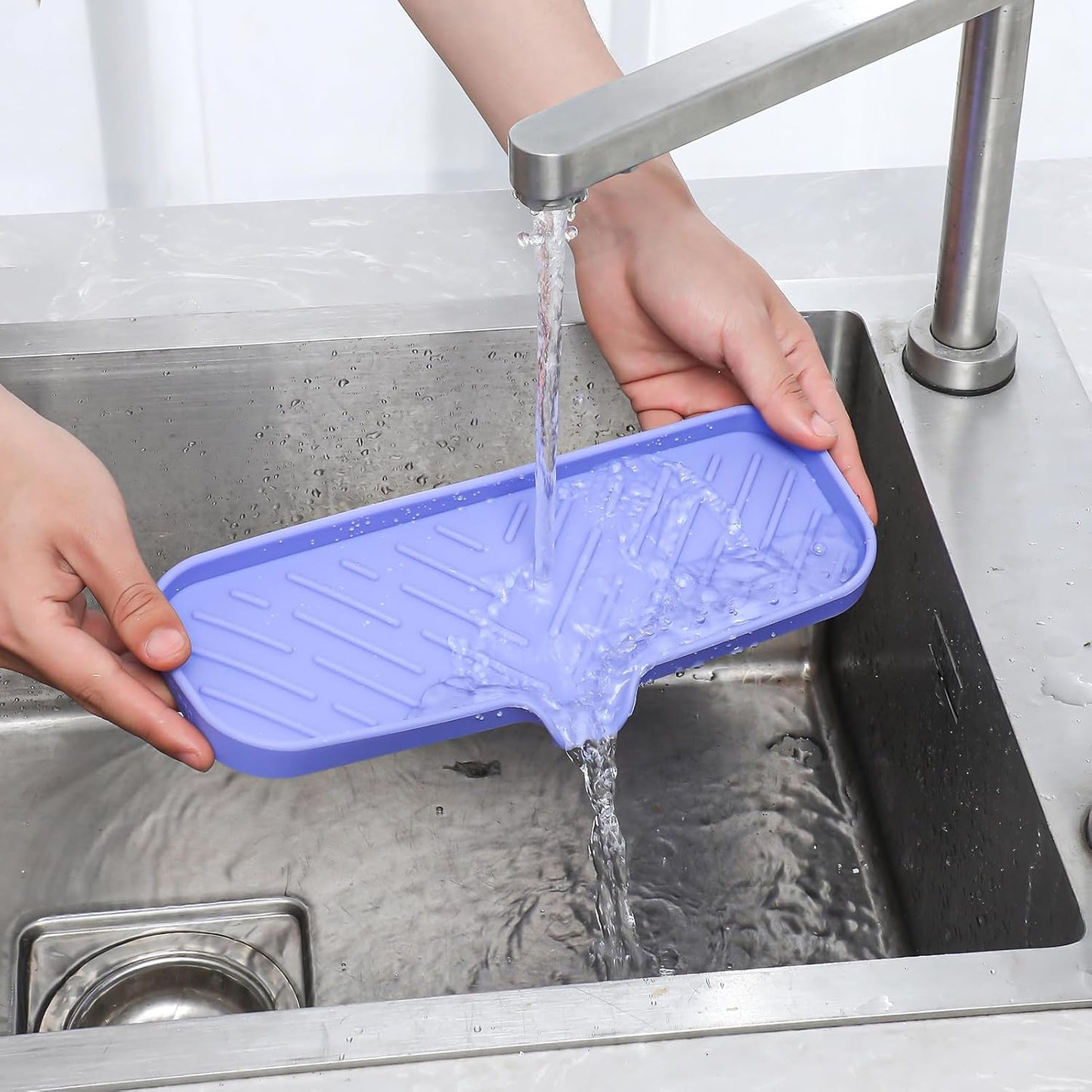 MicoYang Silicone Bathroom Soap Dishes with Drain Spout-Bathroom and Kitchen Sink Organizer,Sponge Holder,Dish Soap Tray,Perfect for Dispenser,Scrubber,Bottle,Cup on Sink or Counter-Coffee 4.9"×3.2"