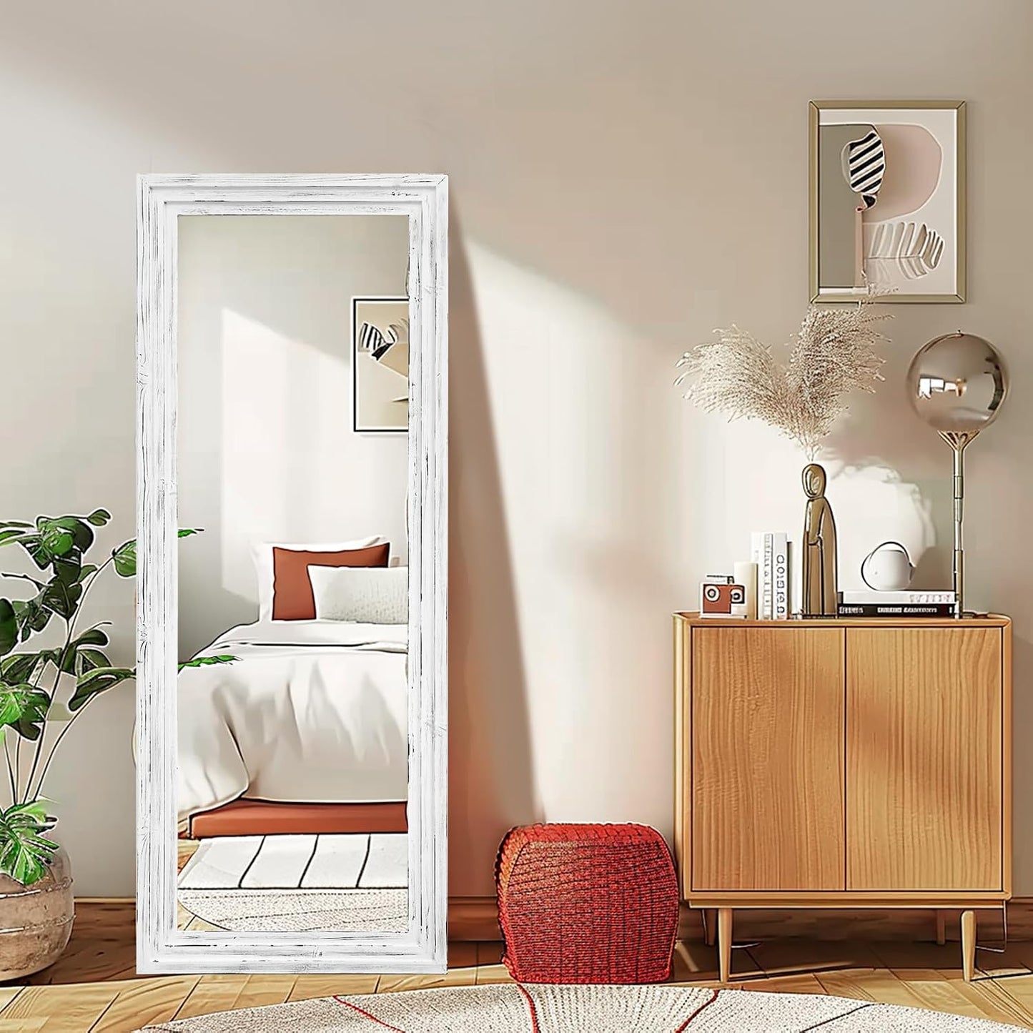 Full Length Mirror 65"x22" with Stand Solid Wood Frame Floor Large Mirror for Living Room, Bedroom Hanging Standing or Leaning Wall-Mounted, New Black
