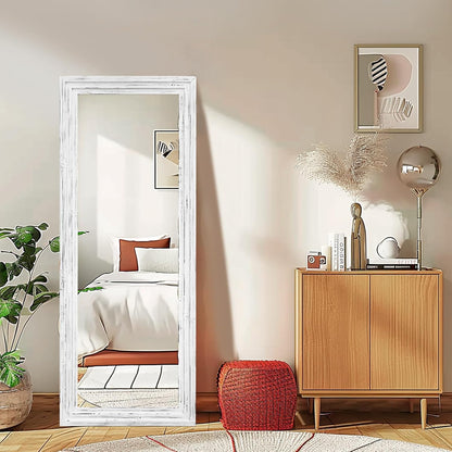 Full Length Mirror 65"x22" with Stand Solid Wood Frame Floor Large Mirror for Living Room, Bedroom Hanging Standing or Leaning Wall-Mounted, New Black