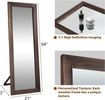 MELOMOIR Rustic Farmhouse Full Length Mirror, 64"x21" Wood Frame Floor Mirror, Free Standing Leaning Hanging Mirror, Long Mirror for Bedroom Living Room Cloakroom
