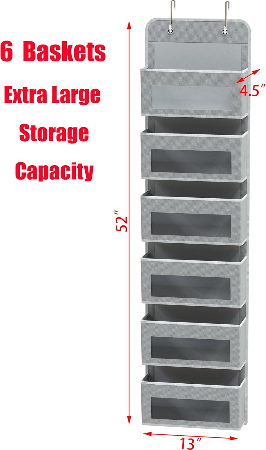 Simple Houseware 6 Clear Window Pocket Over Closet Door Storage Hanging Organizer for Bedroom, Bathroom, Pantry, Beige
