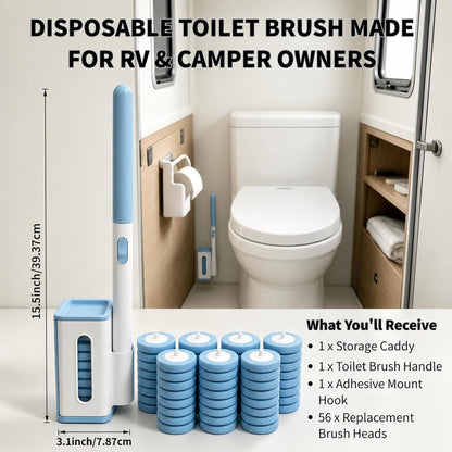 RV Toilet Brush, RV Accessories, Wall Mount Toilet Brush, 64 Toilet Refills | Hands Free Toilet Brush, One-Button Release, RV Toilet Brush and Holder Set, Compact Design, Camper Bathroom Accessories
