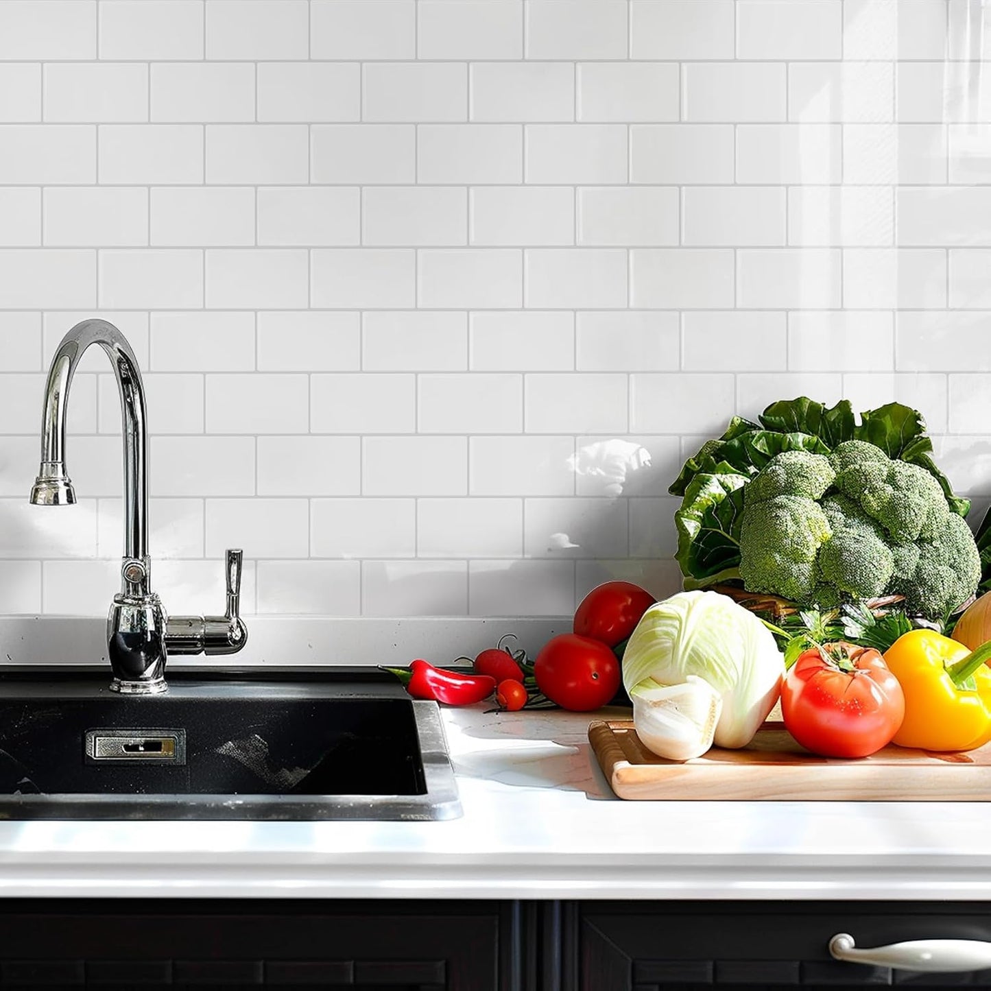 STICKGOO Peel and Stick Backsplash Subway Tiles, 10 Sheets of 12" x 12" - 3D Adhesive Peel and Stick Tile Backsplash for Kitchen, Bathroom, Wall Tile (Thicker Design, Bright White)
